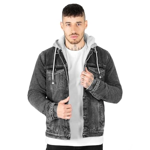 Men's the Trucker Denim Long Sleeve Jacket | Washed Denim Sherpa Fleece Hoodie Western Style Jean Co