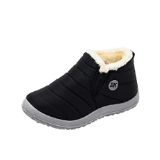 Men's Thermal Boots, Waterproof, Warm Casual Shoes, Men's Lined Winter Ankle Boots, Flat Snow Boots, Non-Slip and Wear-Resistant, Low Padded, Lightweight Boots, black, 10 UK