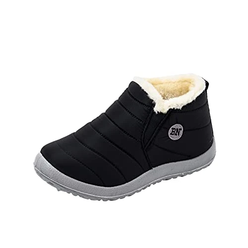 Men's Thermal Boots, Waterproof, Warm Casual Shoes, Men's Lined Winter Ankle Boots, Flat Snow Boots, Non-Slip and Wear-Resistant, Low Padded, Lightweight Boots, black, 10 UK