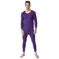 Mens Thermal Underwear Set Cotton Stretch Base Layer Crew Neck Long Sleeve Tops & Long Johns Bottoms Purple L