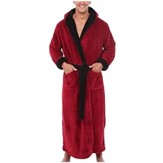 Mens Thick Dressing Gown Towelling Bathrobe with Hood Sleeved Shawl Plush Robe Long Bathrobe Clothes Coat Winter Home Lengthened Quick-drying Morning gown Gifts for Him Mens Thick Dressing Gown Towelling Bathrobe with Hood Sleeved Shawl Plush Robe Long Bathrobe Clothes Coat Winter Home Lengthened Quick-drying Morning gown Gifts for Him