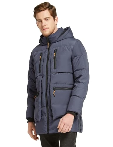 Men's Thickened Hoodie Down Coat Warm Coat Insulated Winter Parka Blue L