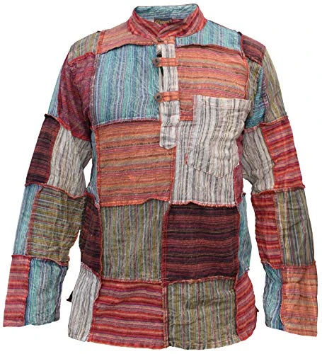 Men's Thin Patch Grandad Summer Hippie Kurta Shirt Medium Multicoloured