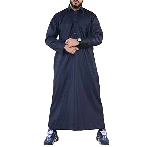 Mens Thobe Jubba Saudi Ramadan EID Islamic Kaftan Kaudara Arabic Jubbah Navy Blue