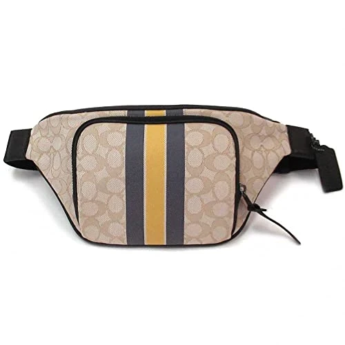 Men's Thompson Belt Bag (Signature Jacquard - Varsity Stripe - Light Khaki - Bright Marigold), Signature Jacquard - Varsity Stripe - Light Khaki - Bright Marigold, Waist Pack Belt Bag