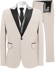 Men's Three-Pieces Tuxedo Suits Jacket Tux Vest Slim Fit Business Suits Blazer (Beige,40