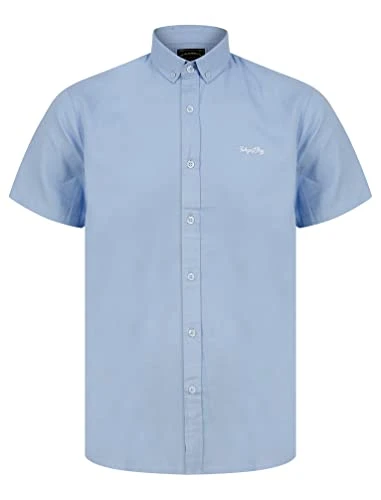 Men's Tiberius Short Sleeve Button Down Collar Oxford Cotton Shirt Light Blue