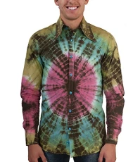 Men's Tie-Dye Classic Long Sleeve Casual Shirt multi-coloured multicoloured - multi-coloured - XXXL