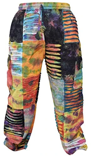 Mens Tie Dye Patchwork Razorcut Hippie Cargo Lounge Pants XXX-Large