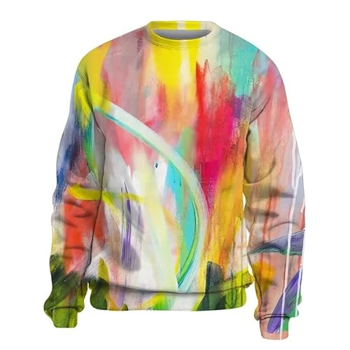 Men's Tie Dye Sweatshirt Color Block Crewneck Long Sleeve Casual Loose Pullover Sweatshirt Tops