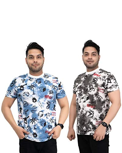 Men's Tie Dye T Shirts (Pack of 2) Gaming Control Vibes Game Over Summer Beach Print Round Neck Shor