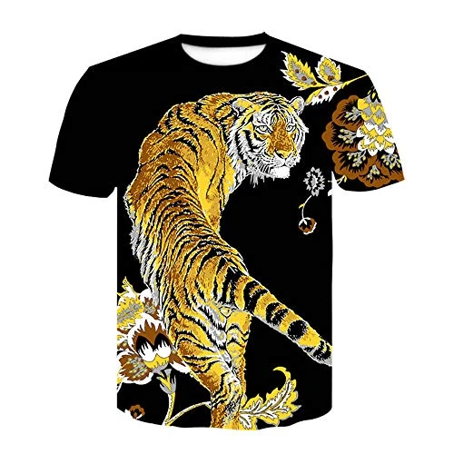 Men's Tiger Print Tee 3D Graphic Printed Round Neck Short Sleeve T-Shirts