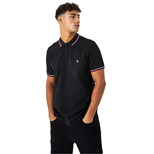 Mens Tipped Polo Short Sleeve Shirt Tee Top Cotton Regular Fit Black XS