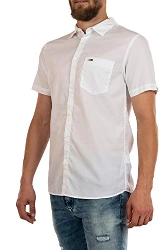 Men's TJM Shortsleeve POPLIN Shirt Casual, White (White Ybr), Small (Size:S)