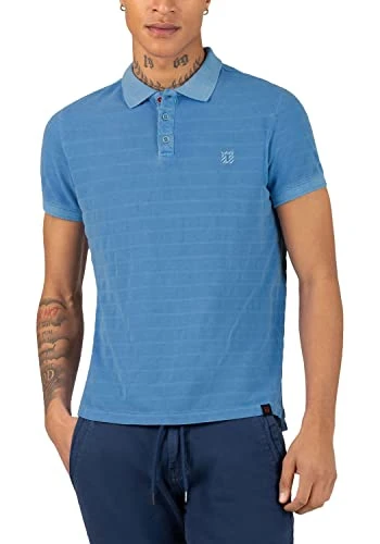 Men's Tonal Striped Polo Shirt T, Blue, M