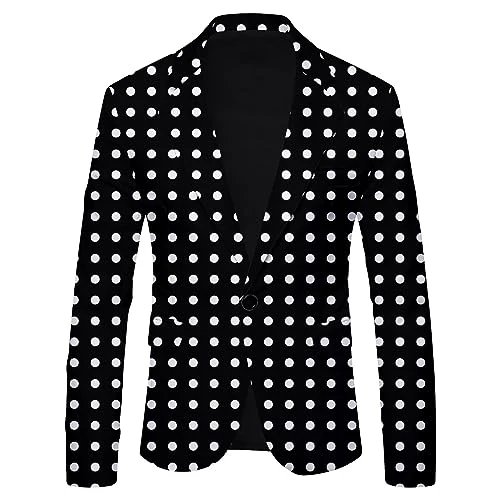 Men's Top Casual Jacket Men's Big Plaid Print British Suit Mens Tracksuit, Black/White, L