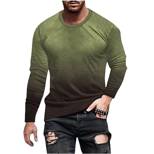 Mens Tops Crew Neck Long Sleeve T-Shirts Trendy Gradient Printed T Shirts Slim Pullover Shirts Class