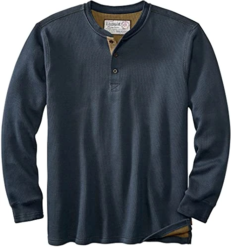 Men's Tough as Buck Double Layer Thermal Henley Shirt-Casual Long Sleeve Waffle Knit Regular Fit, Na