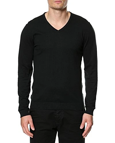 Men's Tower Aus Cotton V-Neck Jumper, Black, Small