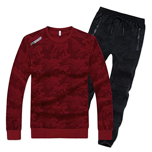 Mens Tracksuit Set Top and Bottoms Jogging Gym Camouflage Sportswear Sweat Sports Jacket Pants Red 4XL