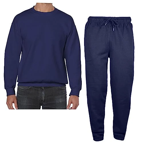 Mens Tracksuit Sweatshirt Trouser Fleece Elasticated Casual Crew Neck Jumper Sweatpants Plain Joggin