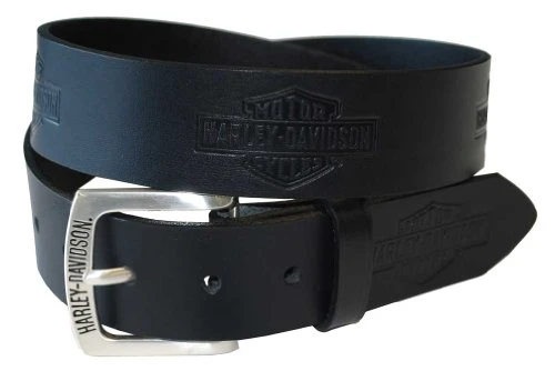 Men's Tradition Bar & Shield Belt Black Leather HDMBT10576 - Black -