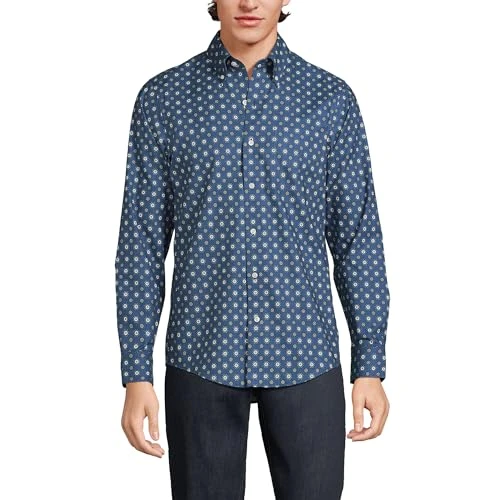 Men's Traditional Fit No Iron Twill Shirt, Evening Blue Encircle Geo, Medium