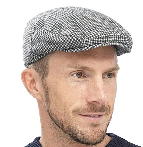 Mens Traditional Flat Cap Black Check L/XL