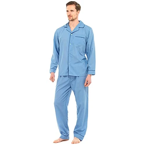 Mens Traditional Pyjamas 2 Piece Set Classic Style Plain Poly Cotton Pjs Nightwear Lounge Wear Sleep