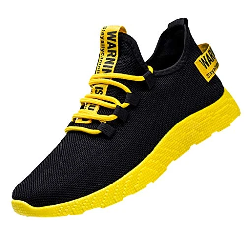 Mens Trainers for Walking Fashion Shoes for Men Lightweight Men's Running Shoes Comfortable Casual Sneakers for Men Colour Block Outdoor Running Shoes Low Top Walking Sneaker Breathable Yellow
