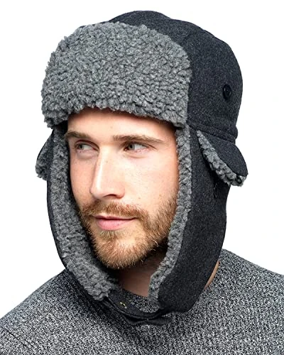 Mens Trapper Hat with Borg Trim GL644 Grey