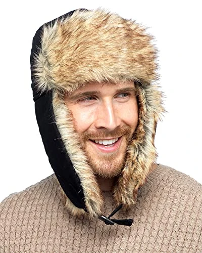 Mens Trapper Hat with Faux Fur Trim GL643 Black