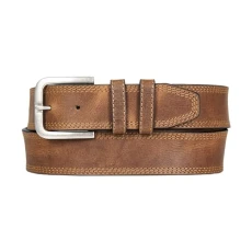 Men's Triple Needle Stitched Leather Belt, Tan, 81cm