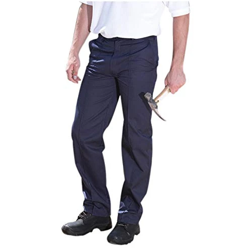 Mens Trouser Work Heavy Duty Twill Work Sewn Creases Workwear Pants Bottoms Navy 44W X 32L