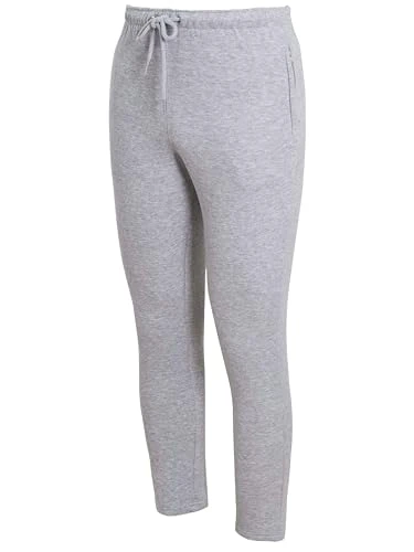 Mens Trousers Fleece Open Hem Bottoms Track Pants Casual Jogging Joggers with Zip Pockets Grey