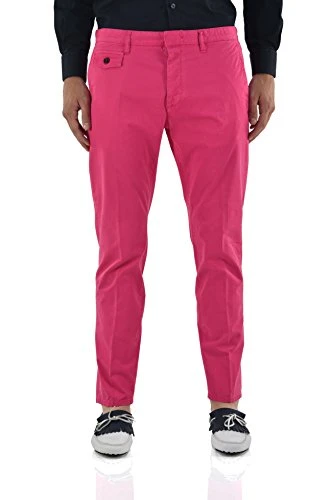 Men's Trousers Fuchsia Casual Cotton 4 Pockets Buttons IT50 - Pink - 36