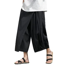 Men's Trousers Irregular Design Skirt Trousers Straight Kendo Trousers Baggy Casual Trousers Fashionable Seven Points Relaxation Trousers Wide Leg Short Comfort Streetware Daily Men Short Size, black,