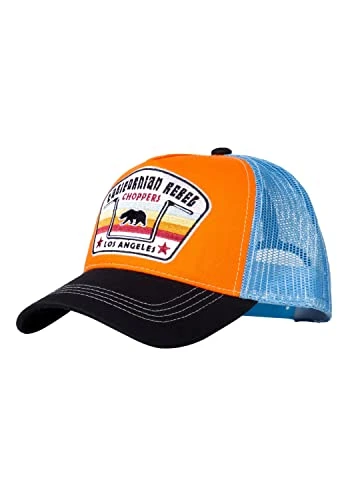Men's Trucker Cap | Front Patch | Baseball Cap | Biker | Mesh | Casual Fashion | Chopper | Motorcycle | California | Rebel Californian Rebel, orange, One Size