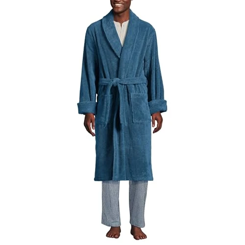 Men's Turkish Terry Cloth Robe Calf Length with Pockets, Evening Blue, XXL