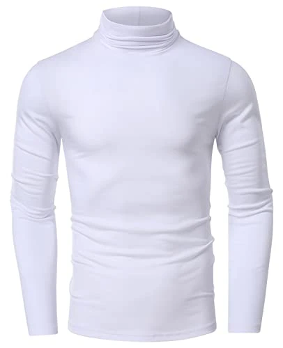 Men's Turtleneck Long Sleeve T Shirt Polo Turtle Neck Base Layer Top Roll High Neck Sweatshirt Cotto