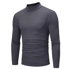 Men's Turtleneck T-Shirt Pure Color Long Sleeve T-Shirt Top Blouse for Autumn Winter Dark Gray