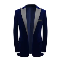 Men's Tuxedo Jacket Wedding Blazer One Button Jacket Dress Suit Velvet Suit for Dinner, Prom, Party Blazer, Men's Jacket in Velvet Look, Regular Fit Suit Jacket, Leisure Tuxedo Suit for Wedding, blue,