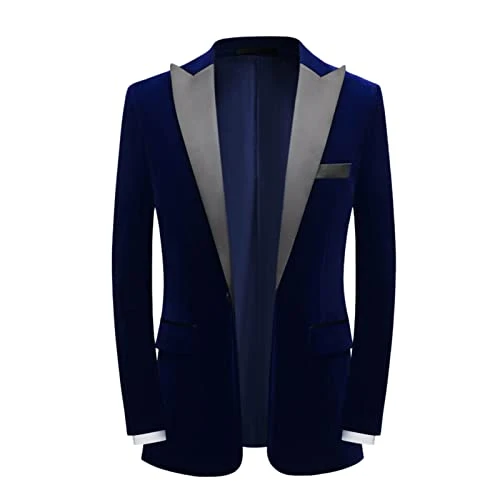 Men's Tuxedo Jacket Wedding Blazer One Button Jacket Dress Suit Velvet Suit for Dinner, Prom, Party Blazer, Men's Jacket in Velvet Look, Regular Fit Suit Jacket, Leisure Tuxedo Suit for Wedding, blue,