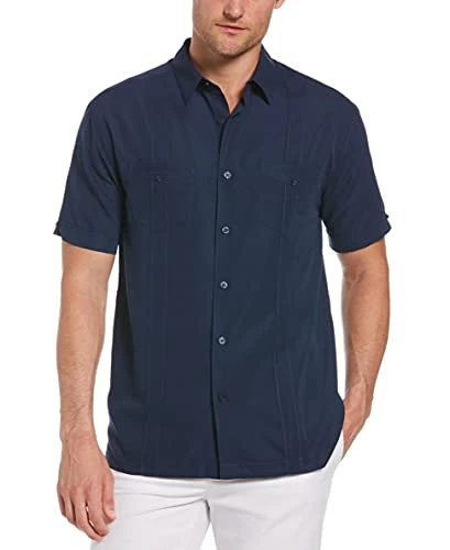 Men's Two-Pocket Double Pintuck Short Sleeve Button-Down Shirt, Dress Blues, Large