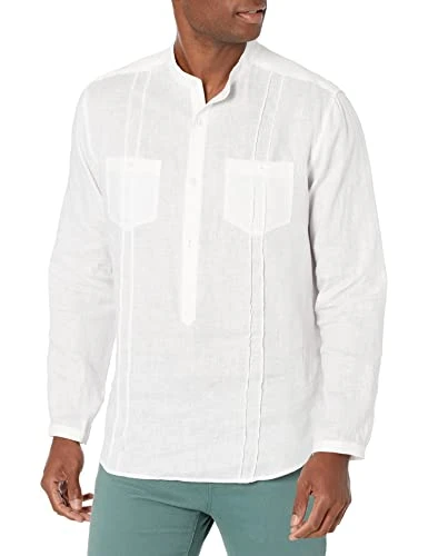 Men's Two-Pocket Pintuck Long Sleeve Popover Shirt, Brilliant White, S