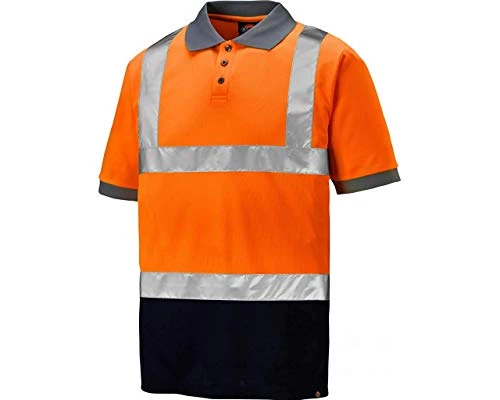 Men's Two Tone HI Vis Polo Work Utility T-Shirt, Orange/Navy, XL