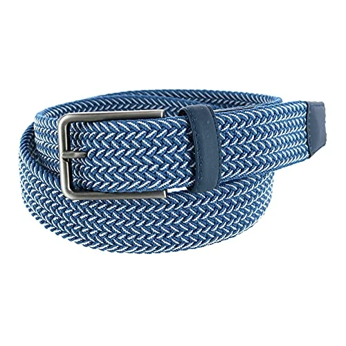 Men's Two Tone Stretch Belt, 36, Blue and White