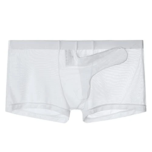 Mens Underwear Ultrathin Mesh Breathable Underwear Elephant Nose Transparent Sexy Bullet Separation Flat Corner Pants Lace Pouch White