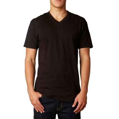 Men's Uneven Short Sleeve V Neck Premium T-Shirt, Black, Small