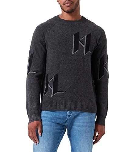 Men's Unisex Cashmere Kl Sweater, Dark Grey Melange, S